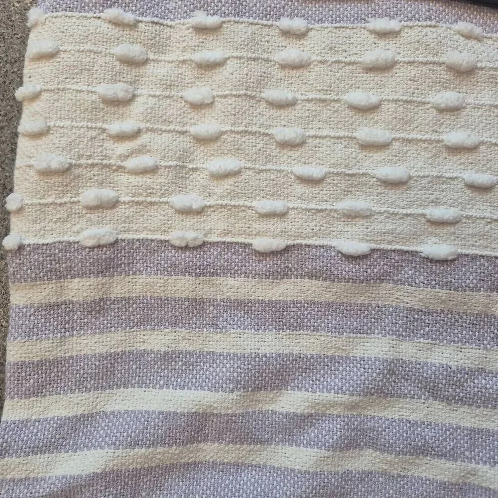 Magaschoni Boho Tufted Striped Throw Blanket 50x60 Lavender Cream Tassels NEW